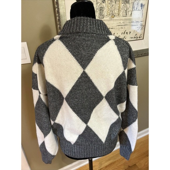 Pringle of Scotland HM Sweater Gray cream Diamond Argyle crewneck Recylced yarn - Picture 5 of 8